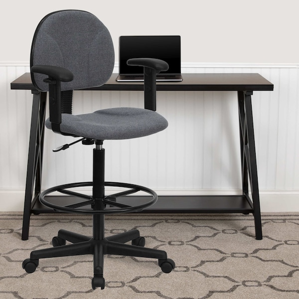 Flash Furniture Contemporary Drafting Chair, 20" L 42-3/4" H, Adjustable Padded, Fabric Seat BT-659-GRY-ARMS-GG - main